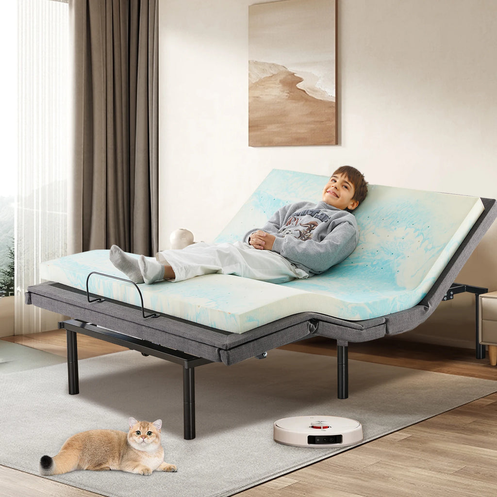 JHK Electric Queen Size Bed Ergonomic Adjustable Bed Frame with Wireless Remote Zero Gravity Bed with 2 USB Ports