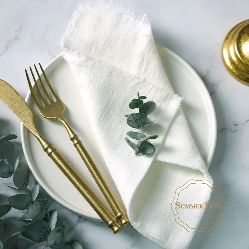 12PCS Napkins 41x41cm Cotton Cloth Gauze Retro Burr Rustic Linen Napkin