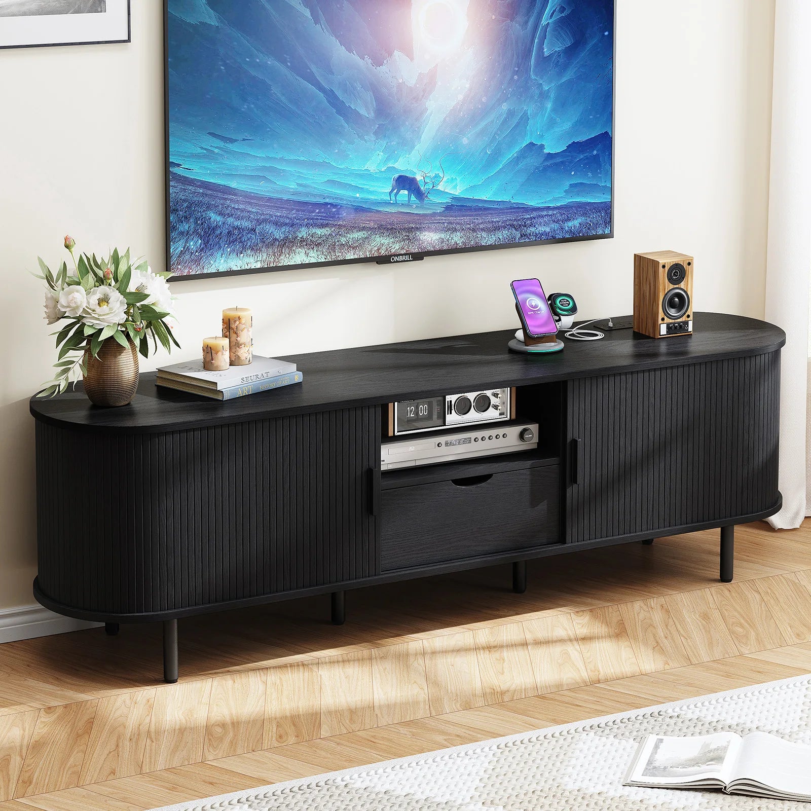 69 Inch TV Console for TVs up to 80", Entertainment Center w/ Storage