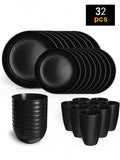4/16/24pcs Reusable plastic tableware set, including plates, bowls and cups.