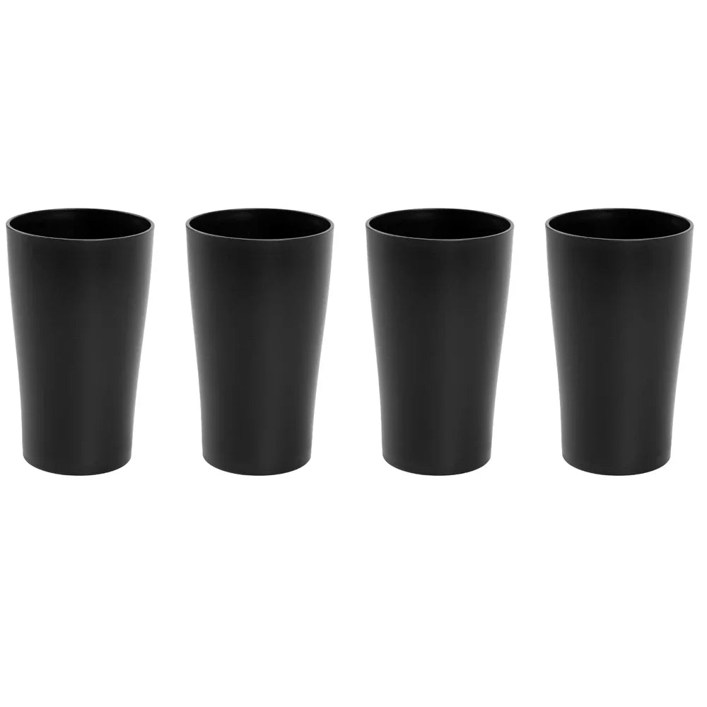 4/16Pcs Black Plastic Set Reusable Plates, Bowl, Cups 4 Sets for Kitchen Outdoor Camping