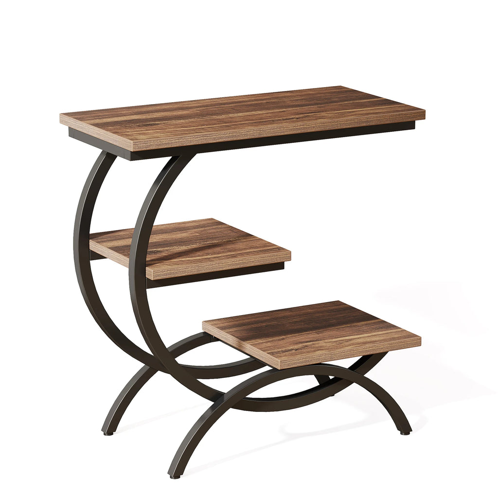 Tribesigns C-Shaped End Table, Industrial 3-Tier Small Table