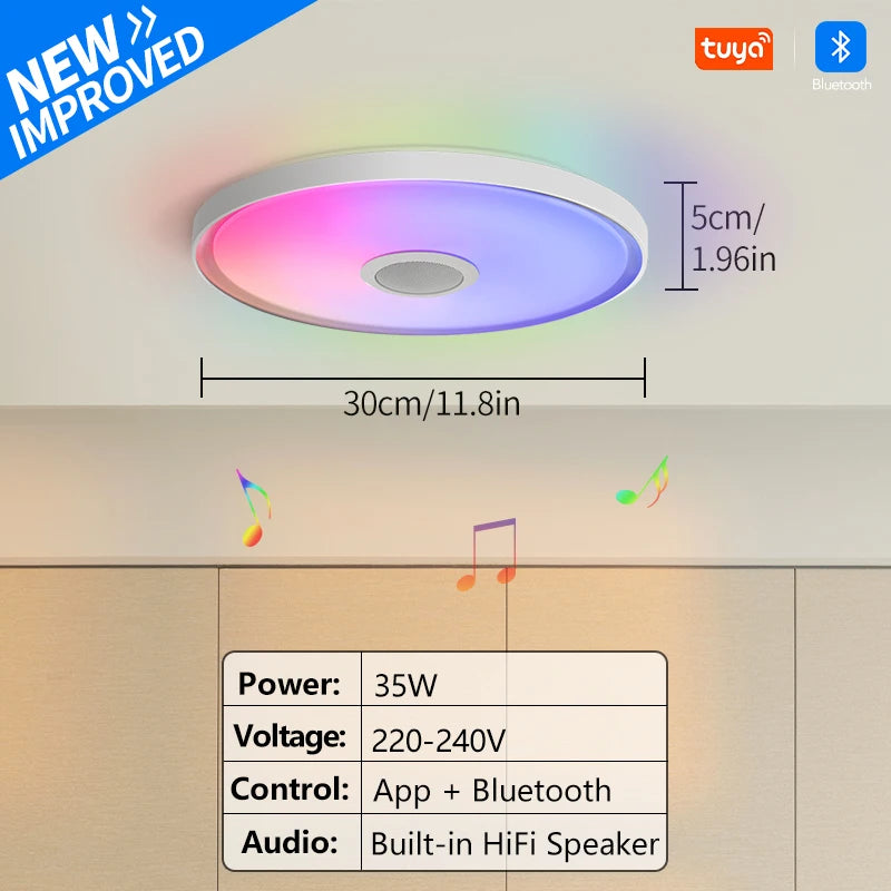 LED Smart Dimming Ceiling Light With Remote Control, with built in speaker to connect to Bluetooth to play music from your phone