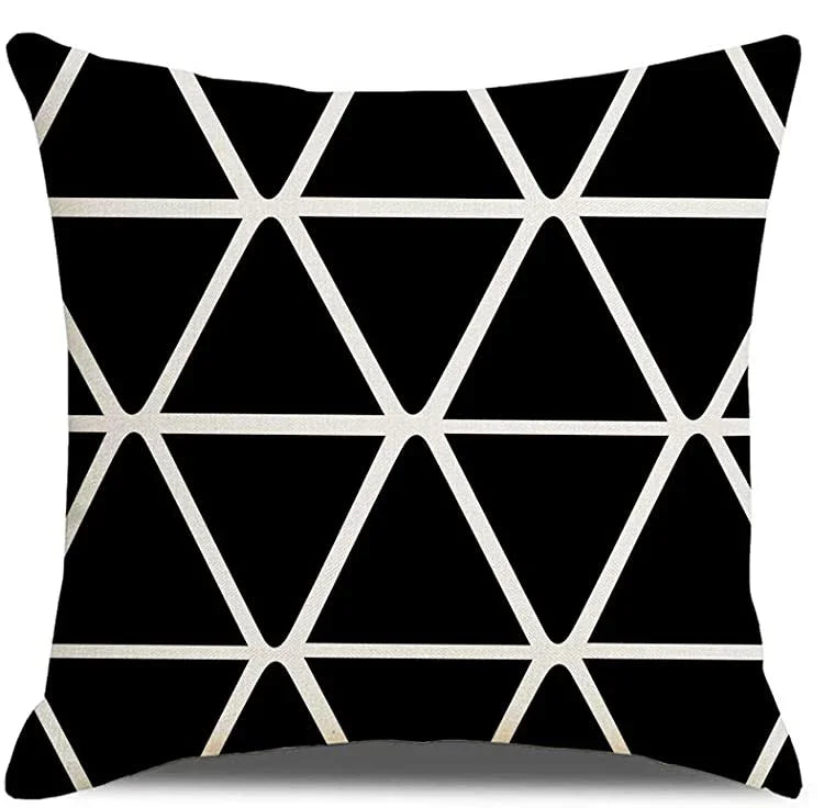Black Geometric Linen Pillow Cover
