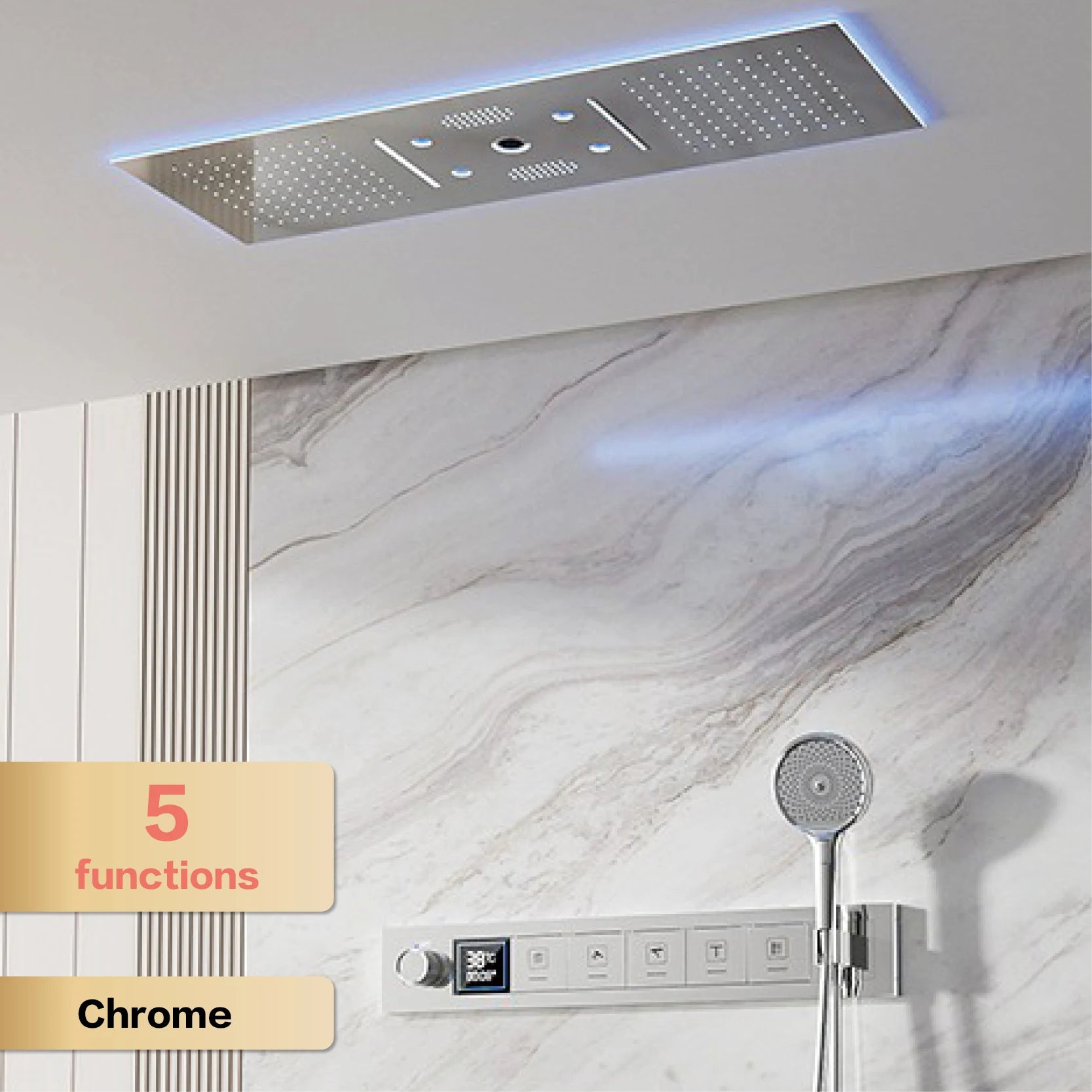 AITANA Luxury Brass Gunmetal LED Display Thermostatic Shower System Bathroom Ceiling Embedded Concealed Giant Curtain Rainfall