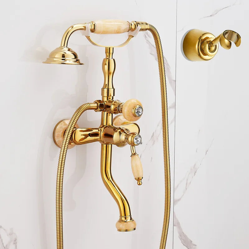 European vintage Brass Bathtub Hot and Cold water faucet with simple triple shower head