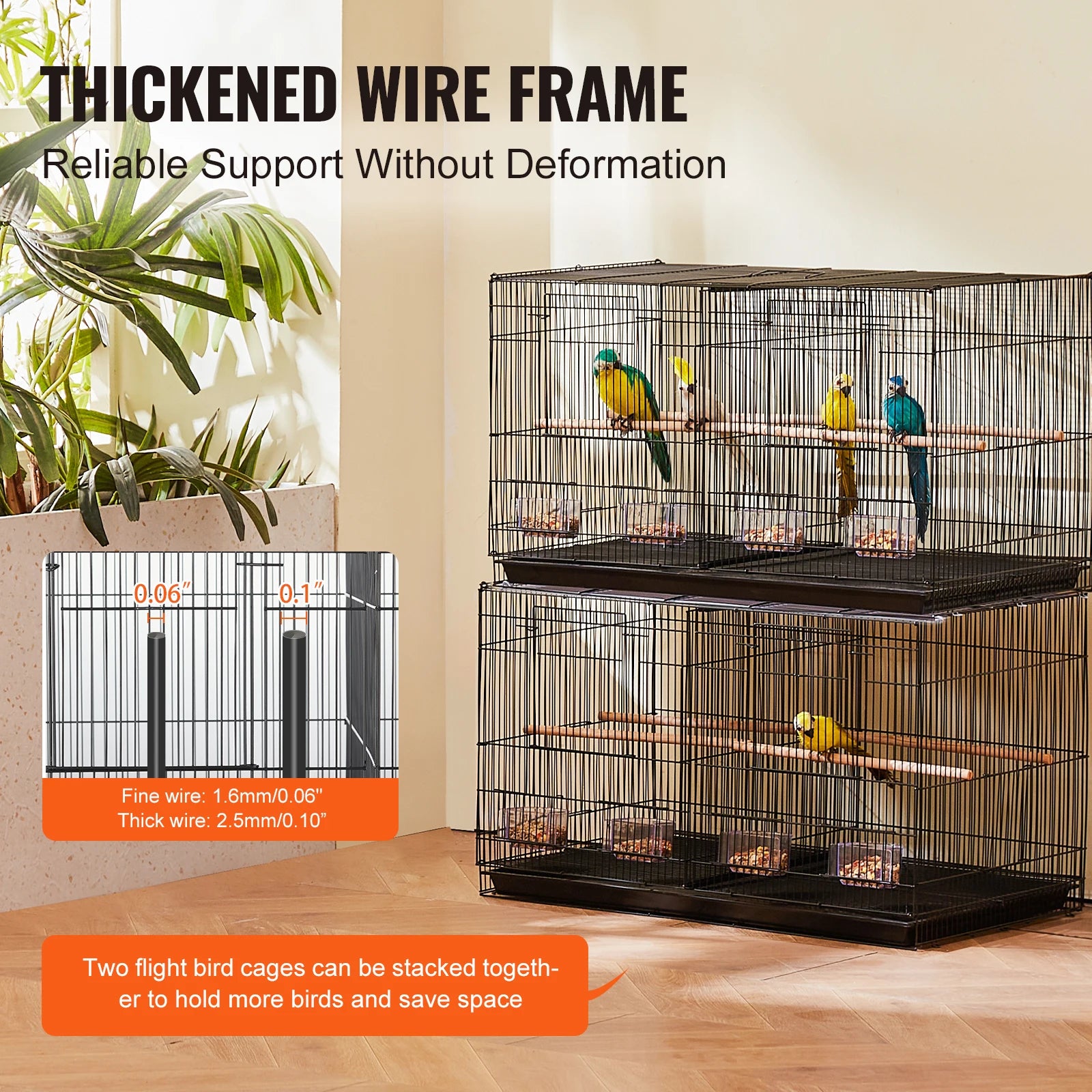 SucceBuy 30In Flight Bird Cage, Stackable Divided Small Travel Birdcage with Handle and Perche
