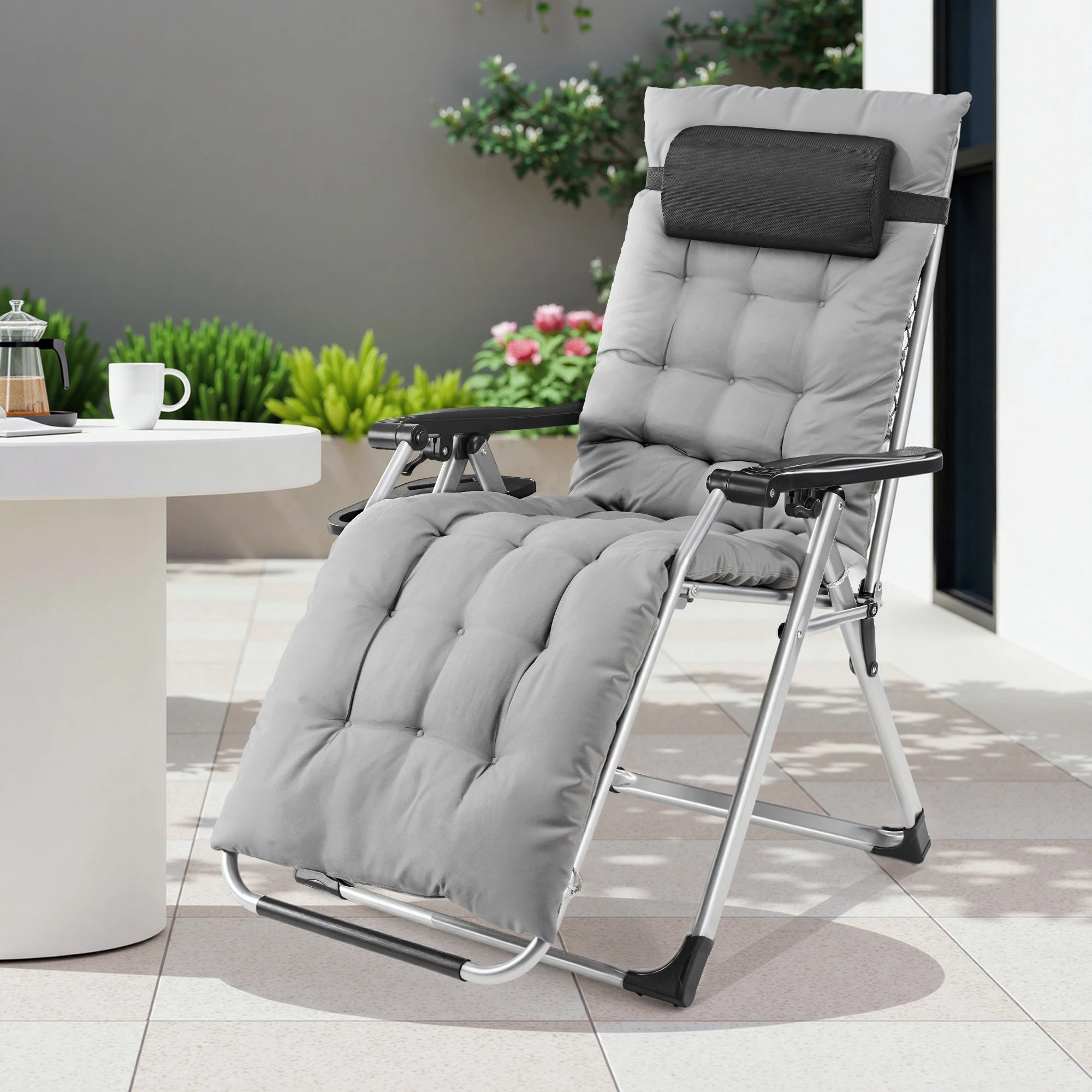 JHK Zero Gravity Folding Recliner Chair with Cup Holder Trays
