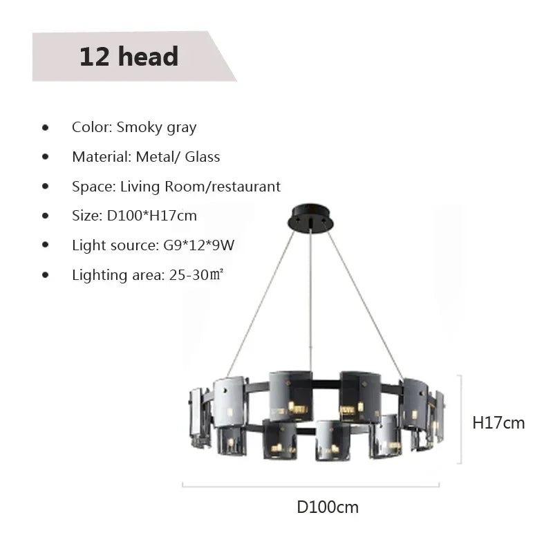 Postmodern LED Amber Smoky Glass Chandeliers