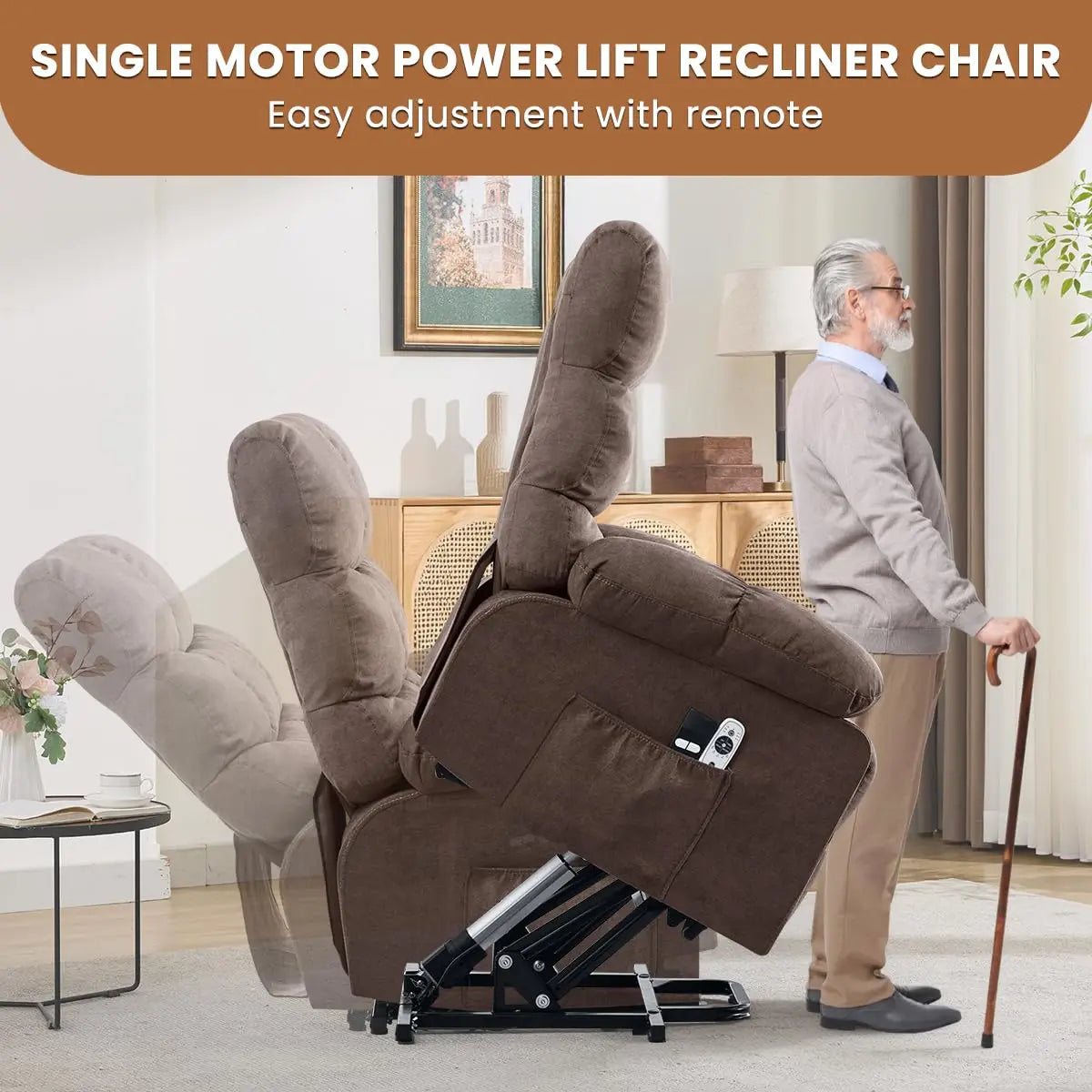 Electric Power Lift Recliner with Massage & Heat for Elderly, Side Pockets