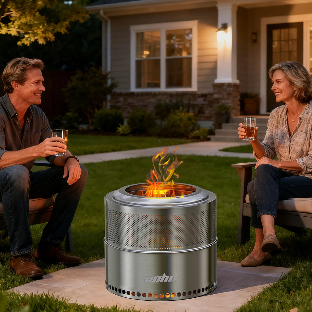 Wood Burning Firepit, Large Stainless Steel Smokeless Fire Pit with Carry Bag,