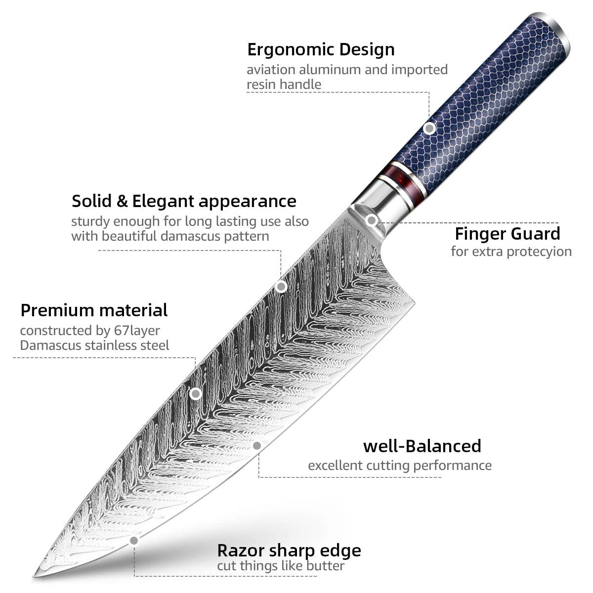 MYVIT Professional kitchen knives 67 Layers Damascus Steel Knife Set 4-8 inch knive Japanese Chef Knifes durable and sharp