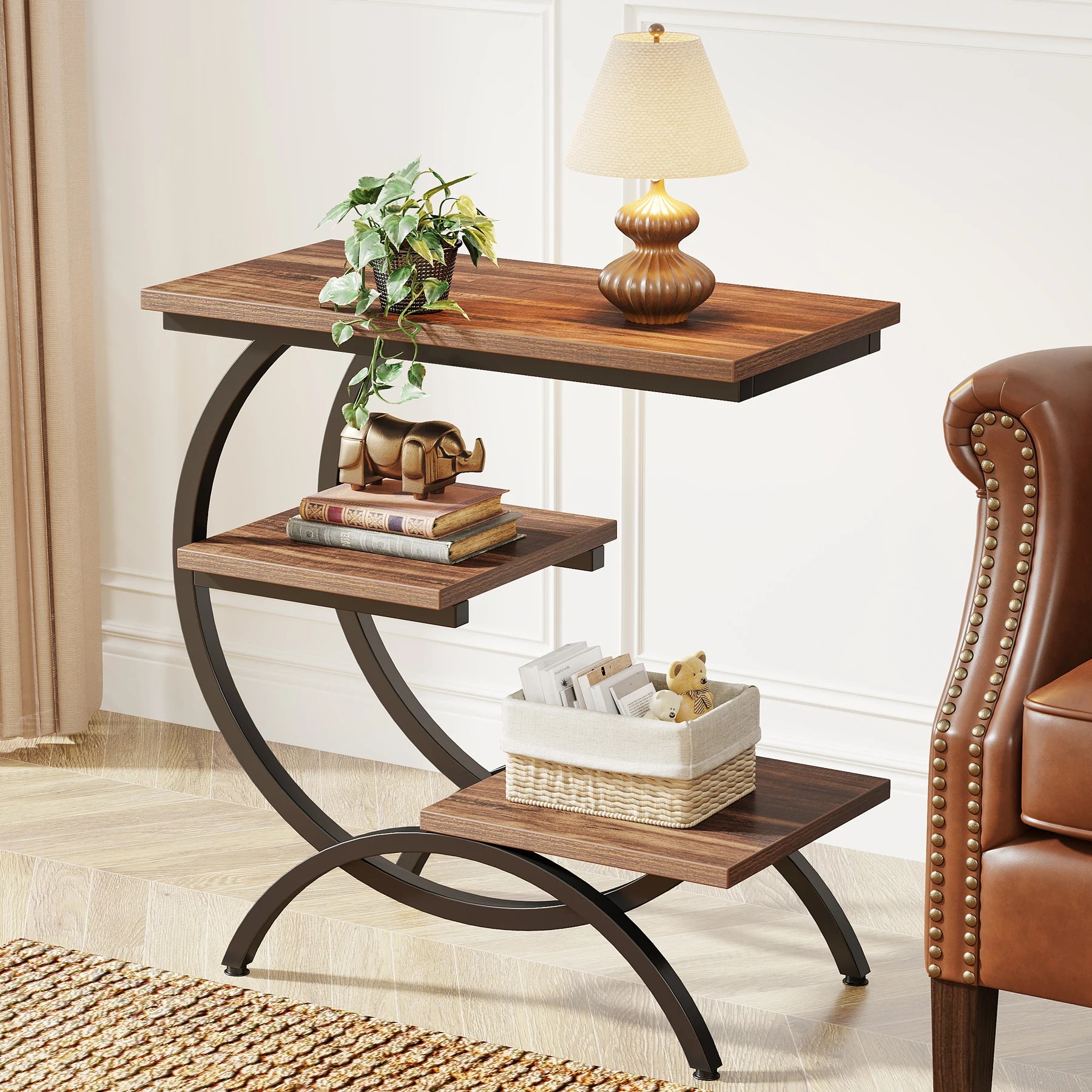 Tribesigns C-Shaped End Table, Industrial 3-Tier Small Table