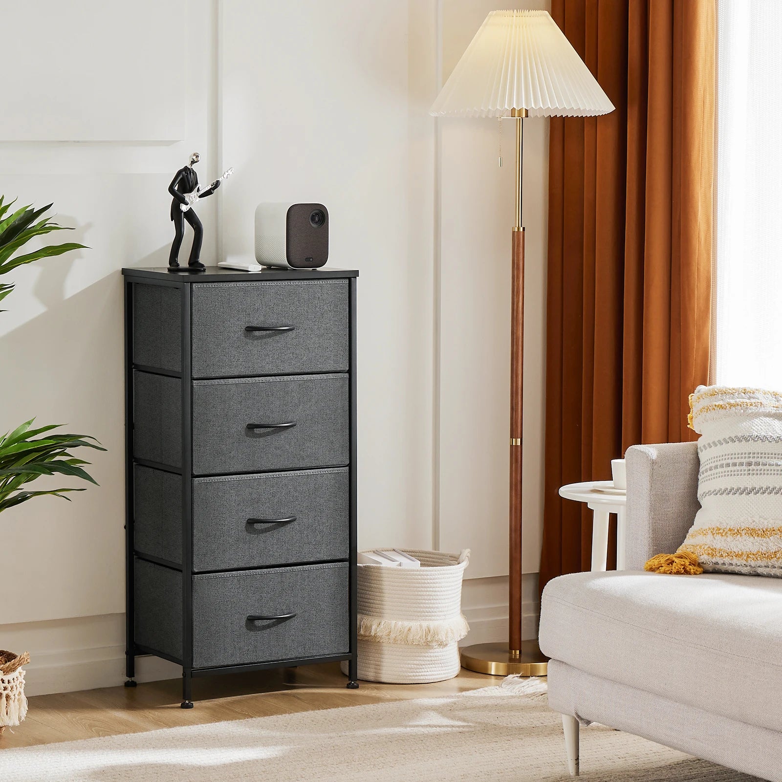 JHK Dresser For Bedroom With 4 Fabric Drawers, Nightstand Wardrobe Steel Frame Closet
