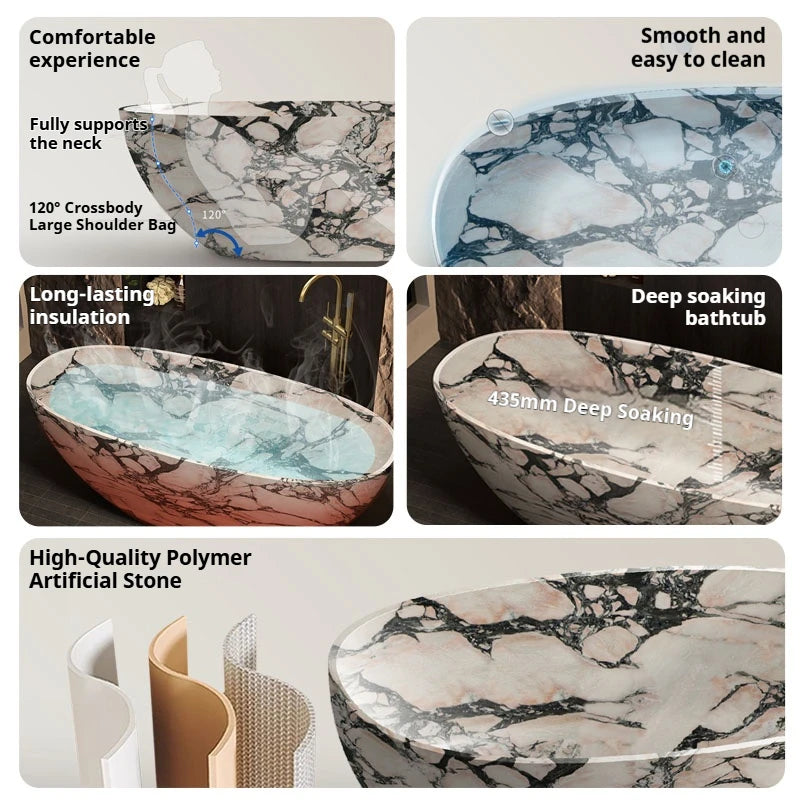 Any Size Custom Premium Marble Freestanding Bathtub One Piece Double Soaking Tub Luxury Home Hotel Villa Guesthouse Bathroom Tub