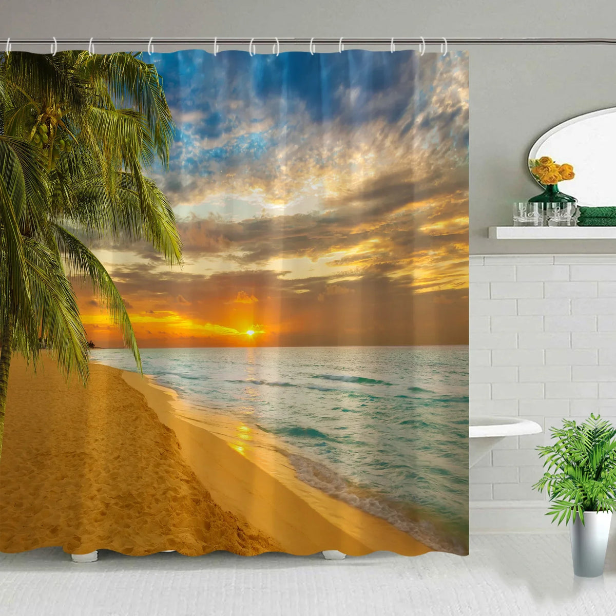 Hawaii Landscape Outdoor Shower Curtain Bathroom Decor Set