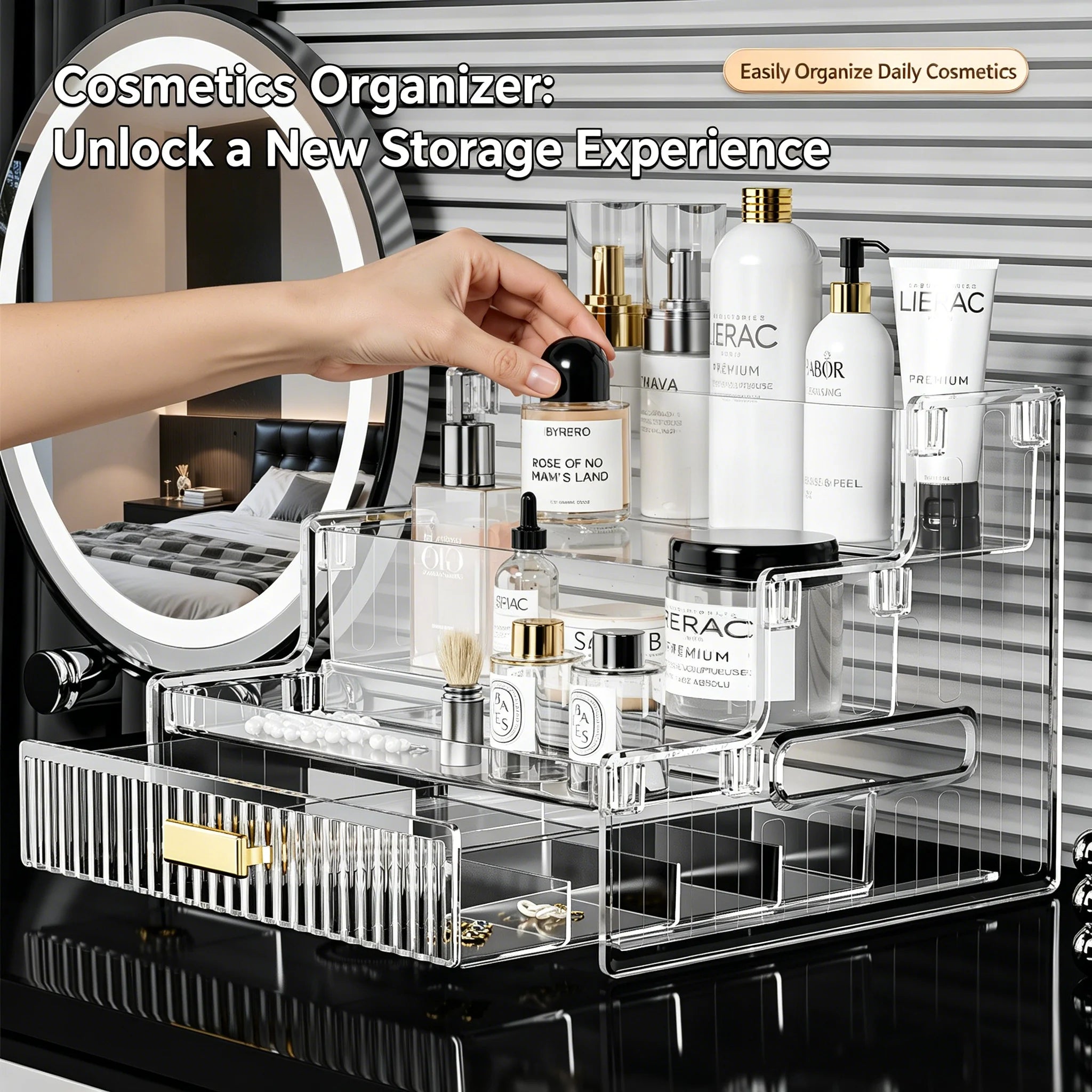Light Luxury Vanity Cosmetics Bathroom Organizer Shelf