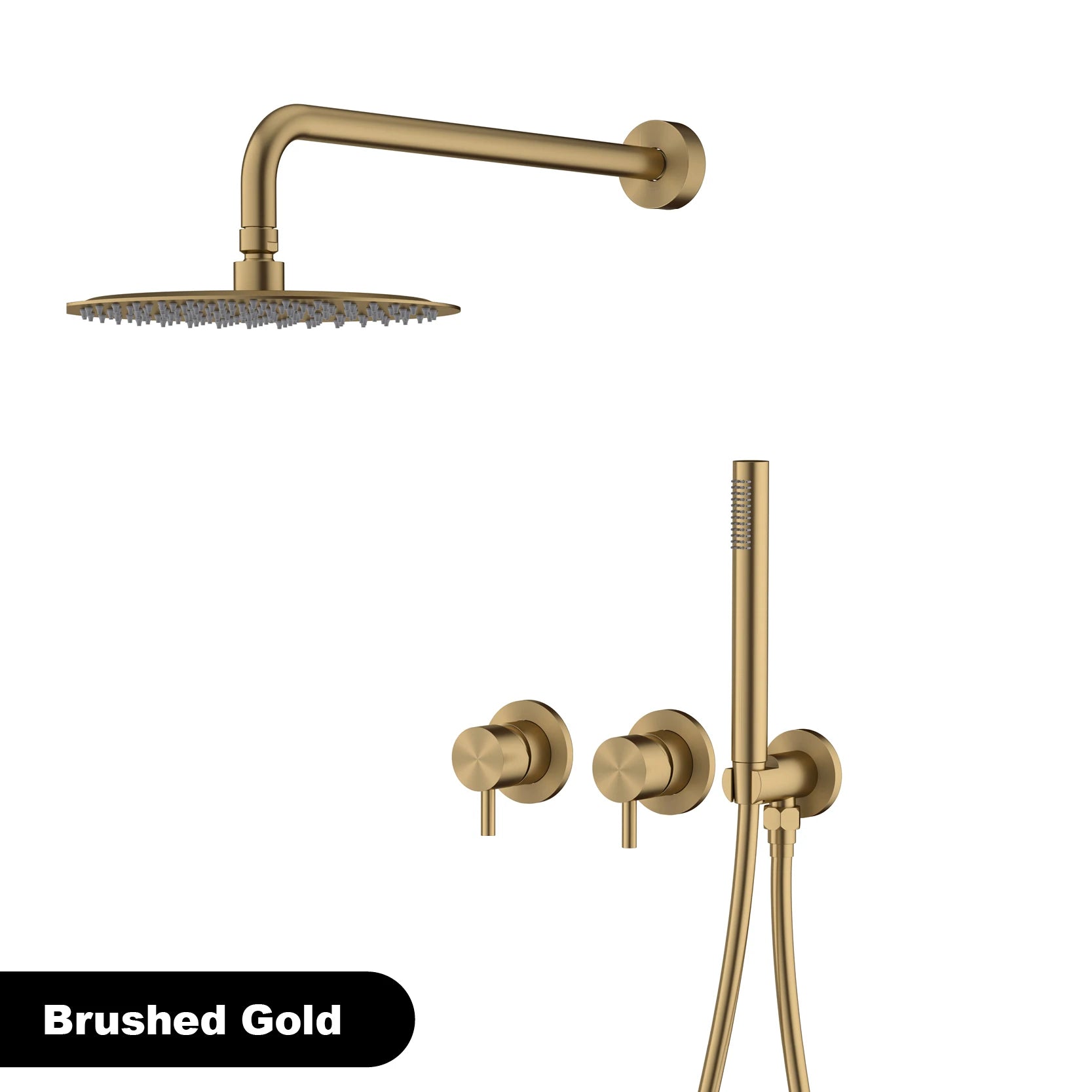 Luxury brass gun gray wall mounted shower head system with minimalist design, dual handle hot and cold water bathroom faucet