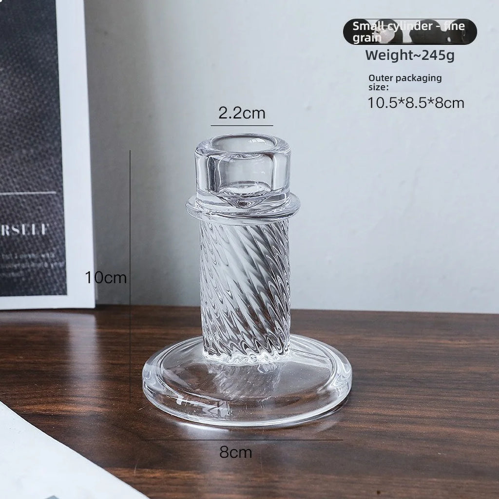 Glass Candle Wick Holder Clear Pillar Table Design Candlestick for Dining Decor