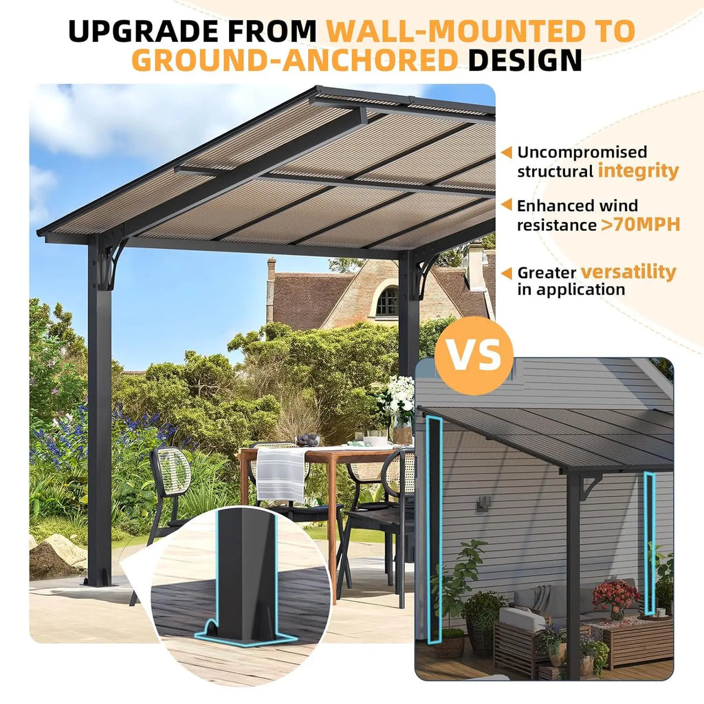 Small Freestanding 8x10 Pergola, Hard Top Grill Gazebo,