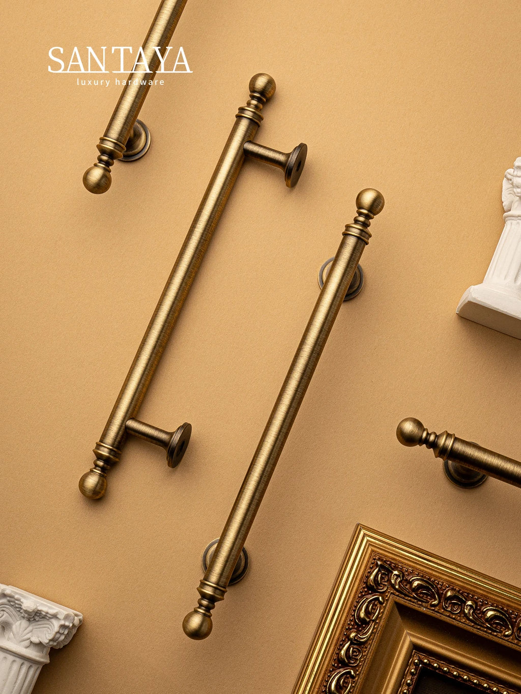 Santaya Brushed Antique Brass Handles for Kitchen Cabinets Wardrobes Drawers and Furniture Cabinets Long Handle T-bar Pulls