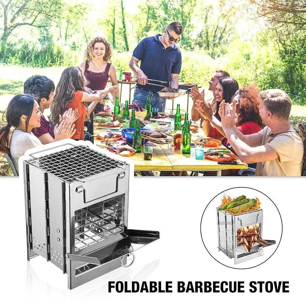 Camping Wood Burning Portable Folding Camp Stove for Outdoor Cooking Picnic Hiking BBQ