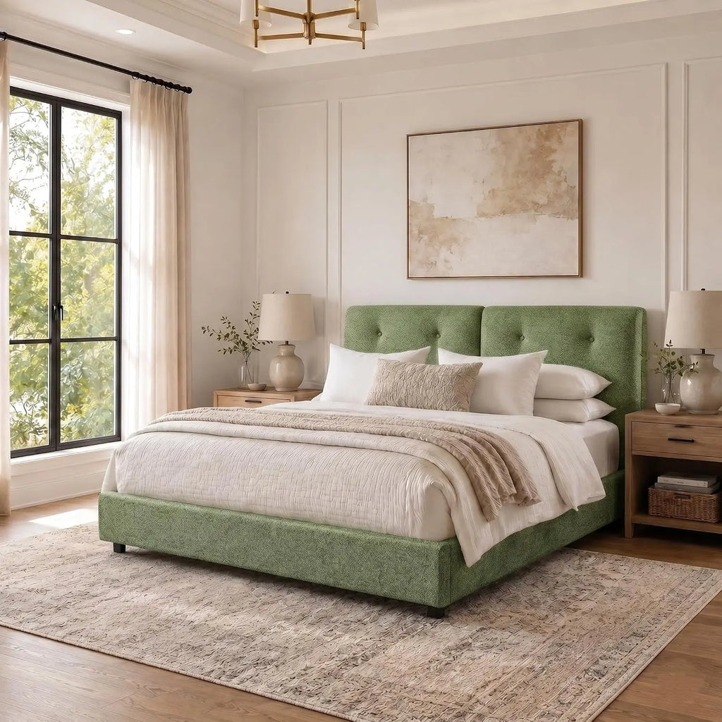Bed Frame Queen Size, Boucle Upholstered Bed Frame with Headboard, No Box Spring Needed