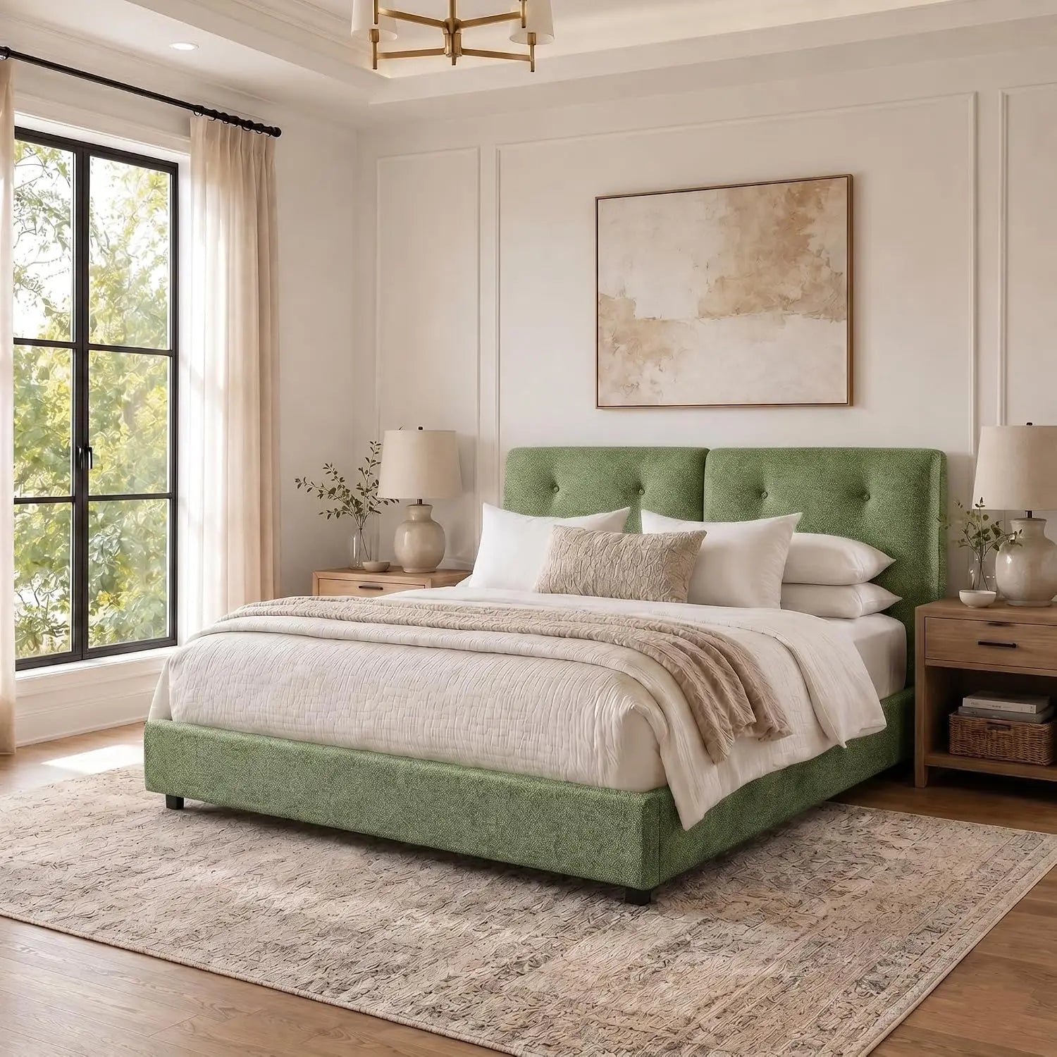 Bed Frame Queen Size, Boucle Upholstered Bed Frame with Headboard, No Box Spring Needed