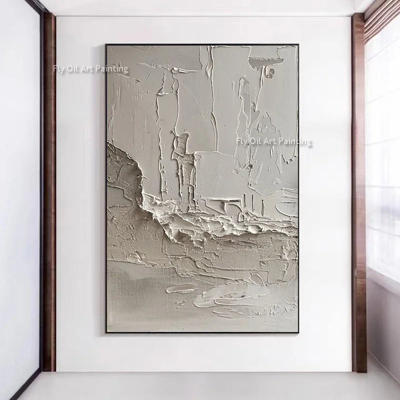 Gray Abstract Wall Art On Canvas Handpainted Brown And White Thick Oil Painting