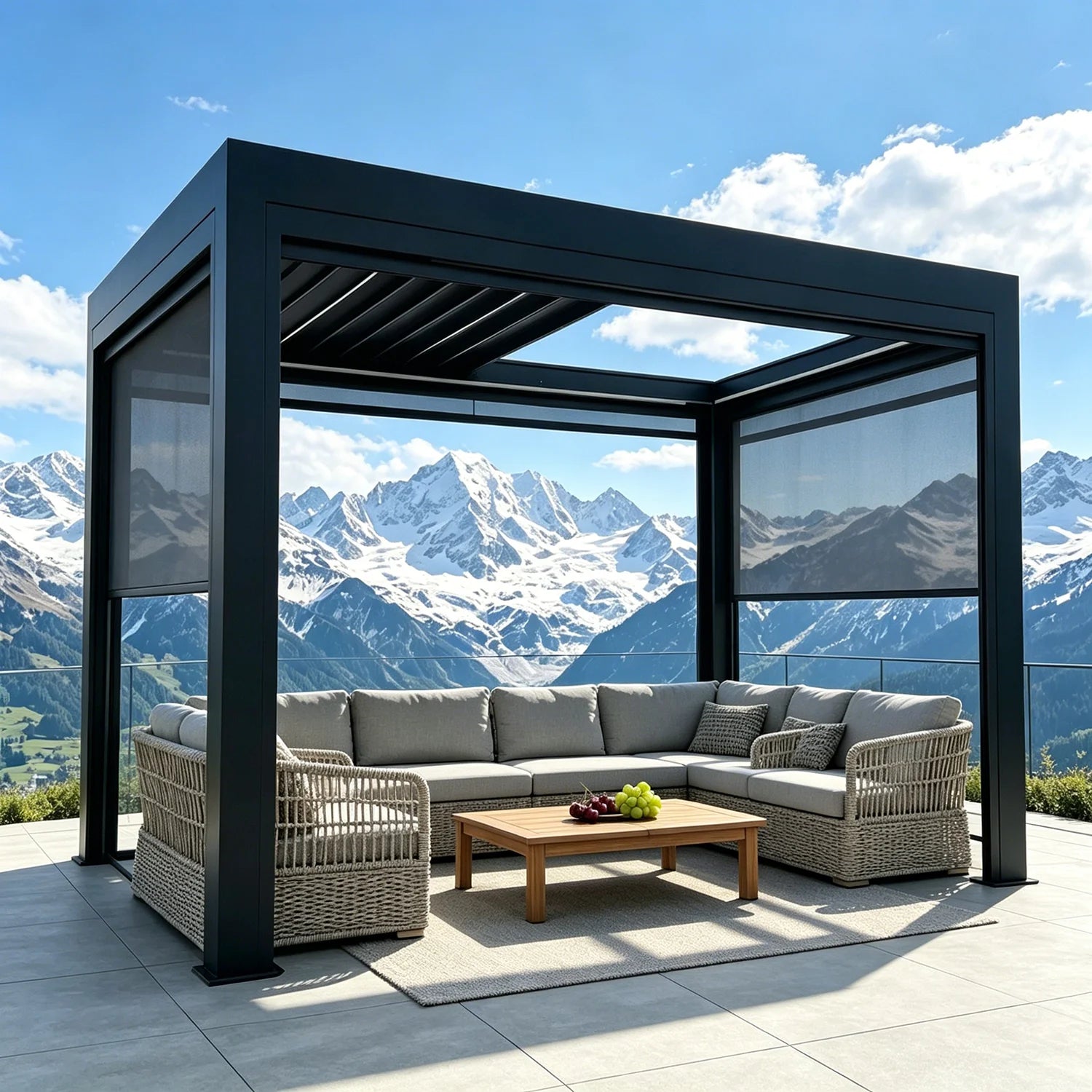 Motorized Retractable Outdoor Gazebo with Louvered Roof