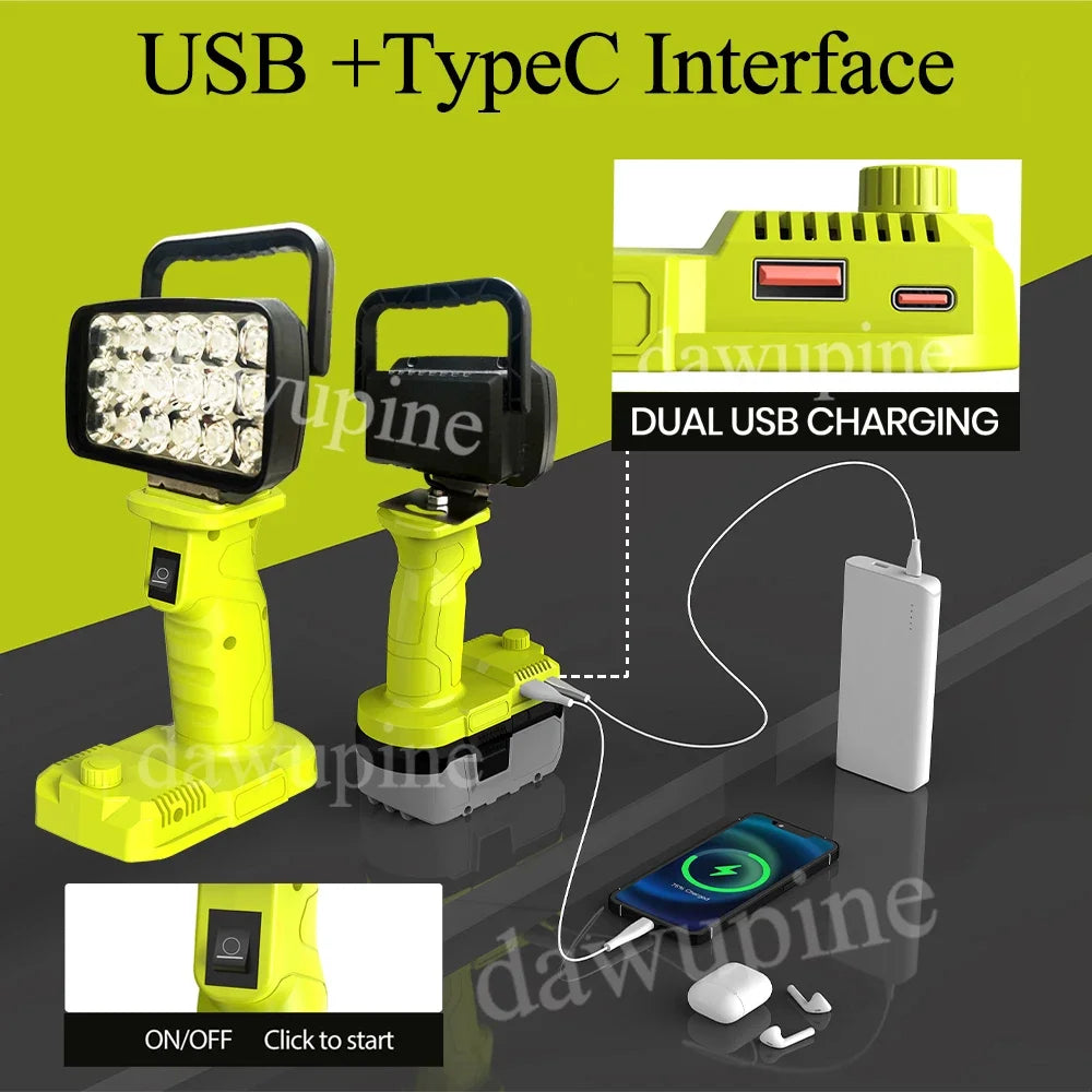 For Ryobi 18V Lithium Battery P107 P108 18 Beads LED Working Lights