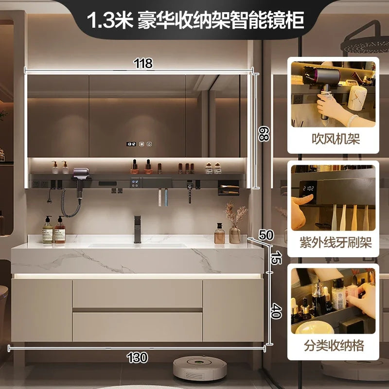 Luxury Bathroom Vanity Cabinet with Storage, Mirror, Wall Shelves