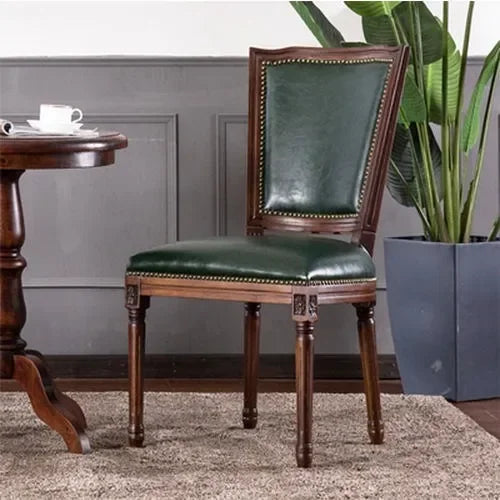 Armrest Beautiful Dining Chairs, Wood Rustic European Designer Leather Chair