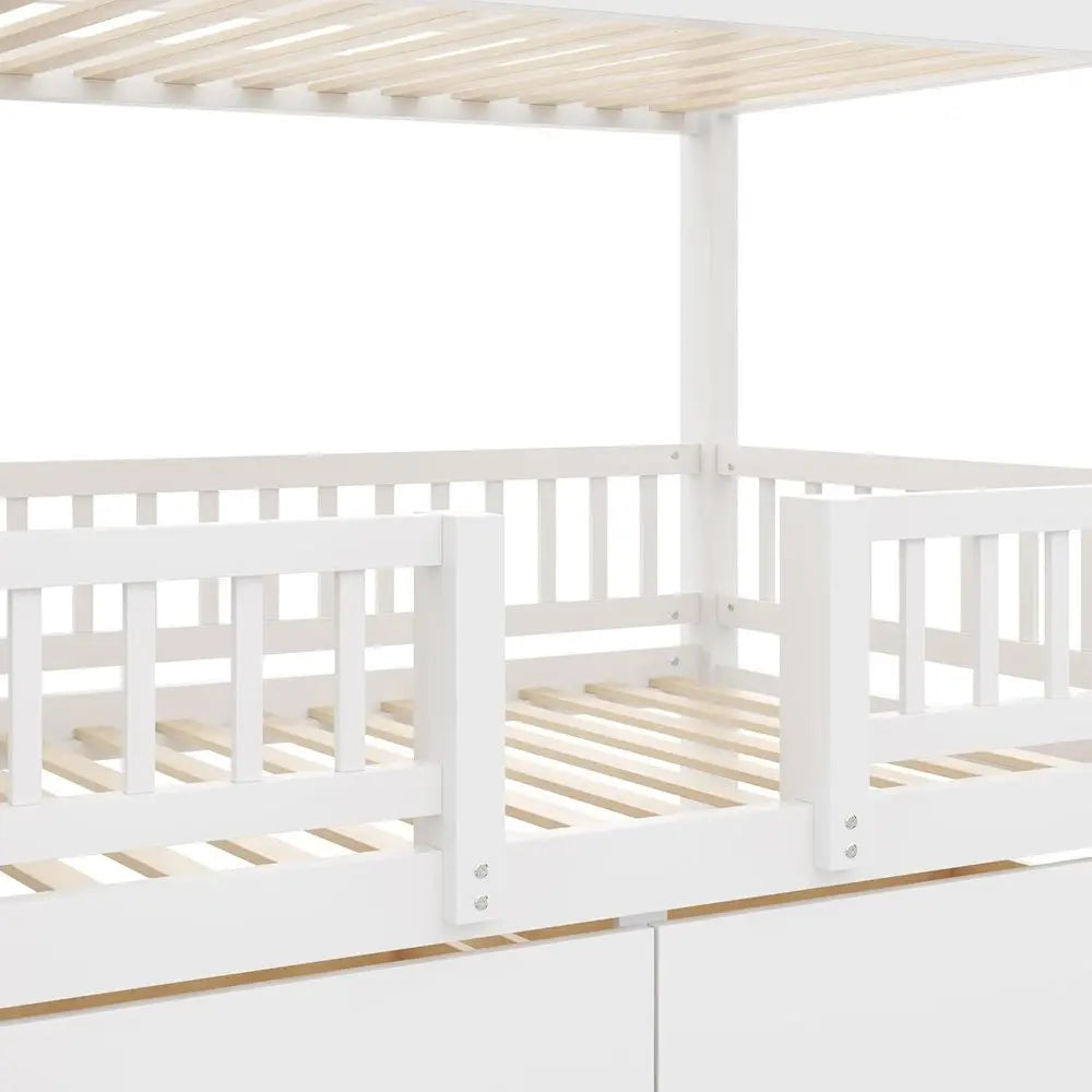 RUNNA Twin Over Twin Bunk Bed with Slide, Storage Drawers & Staircase, Solid Pine Wood, No Box Spring Needed,