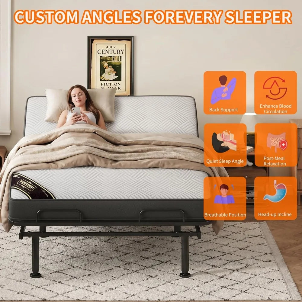 Electric Adjustable Bed Frame with Remote and 13CM Memory Foam Mattress