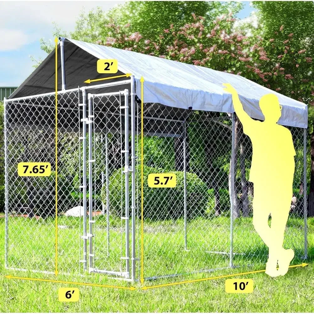 Heavy-Duty Galvanized Steel Outdoor Dog Kennel, Large Enclosure with Lockable Door and Waterproof Roof for Medium to Large Dogs