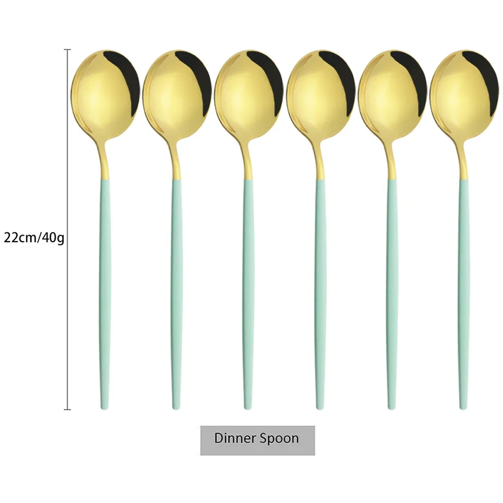 6Pcs Gold Ladle Spoon Dinnerware Western Stainless Steel Cutlery Set Dinner Spoon Soup Spoon Tableware Kitchen Silverware Set