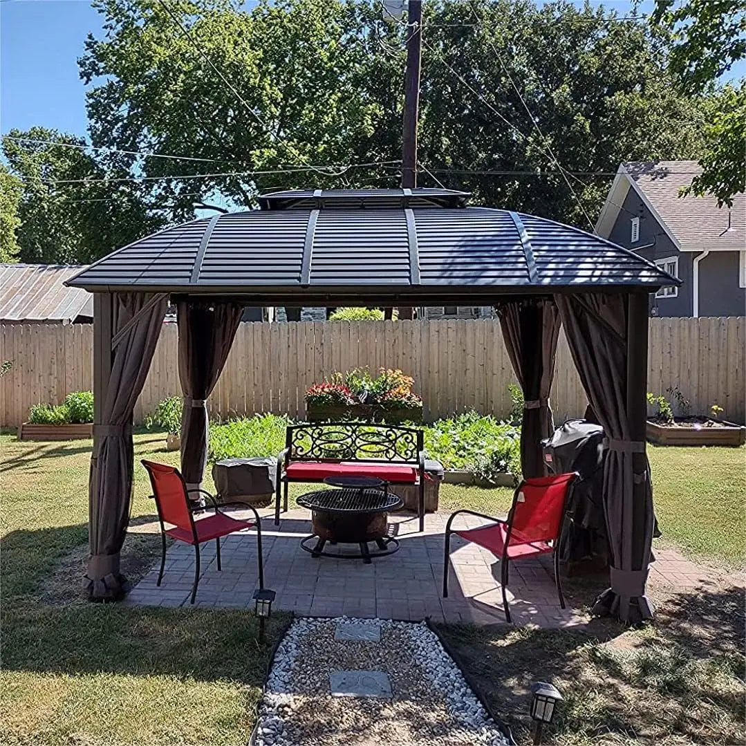 Aluminum Alloy Frame Outdoor Hard Roof Gazebo Heavy Duty Waterproof UV Resistant Anti Rust All Weather Metal Garden Gazebo