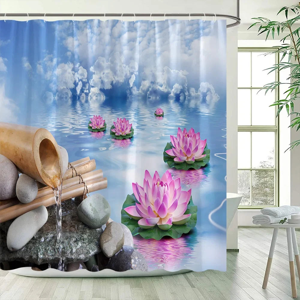Green Bamboo Zen Shower Curtains Set