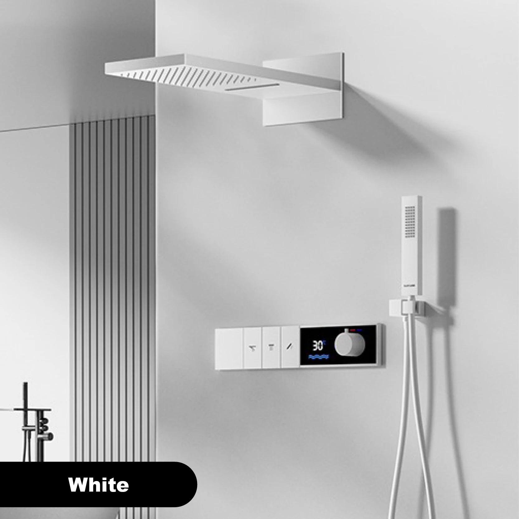 Gunmetal Luxury Brass Built-in Thermostatic Shower System With LED Display Rain&Handheld Wall- Mounted For Bathroom Hot/Cold Tap