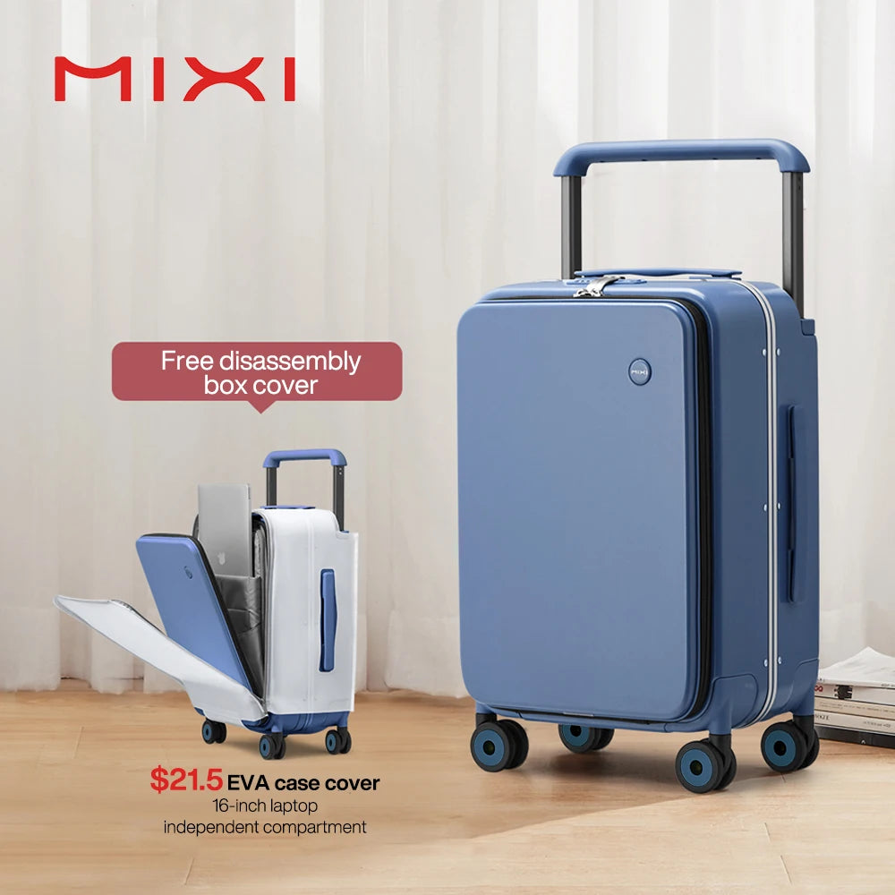 Mixi 2026 New Design Wide Handle Suitcase Men Carry-On Luggage Women Travel Trolley Case 20 Inch Cabin PC Aluminum Frame M9275