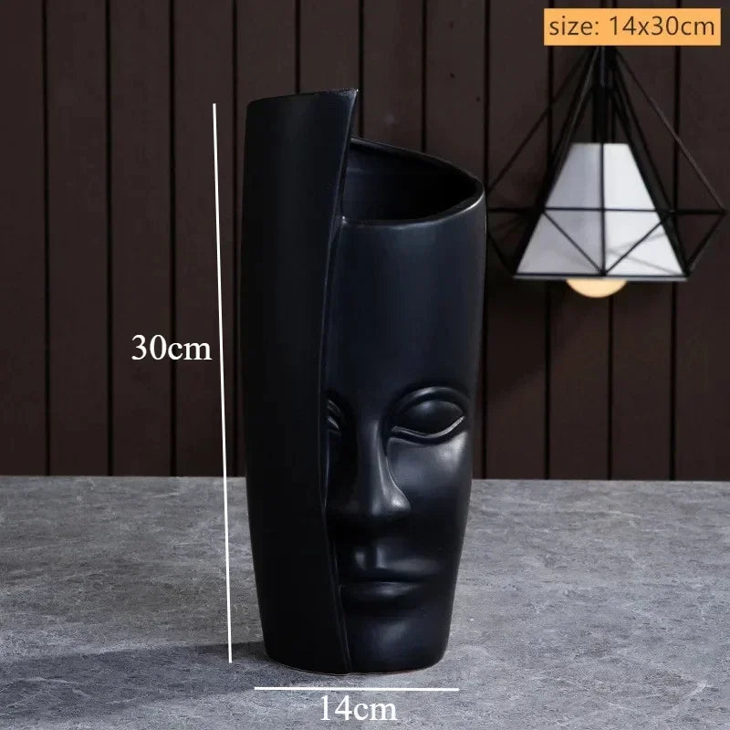 Sculptured Ceramic Human Face Art Vase