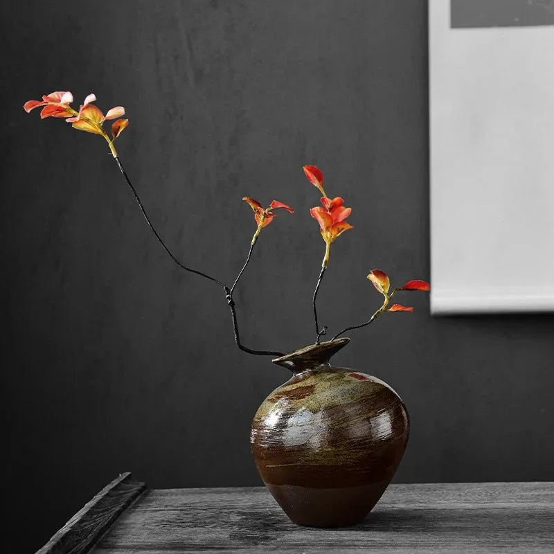 Japanese Style Terracotta Vase Imitation Stone Abstract Flower Arranger