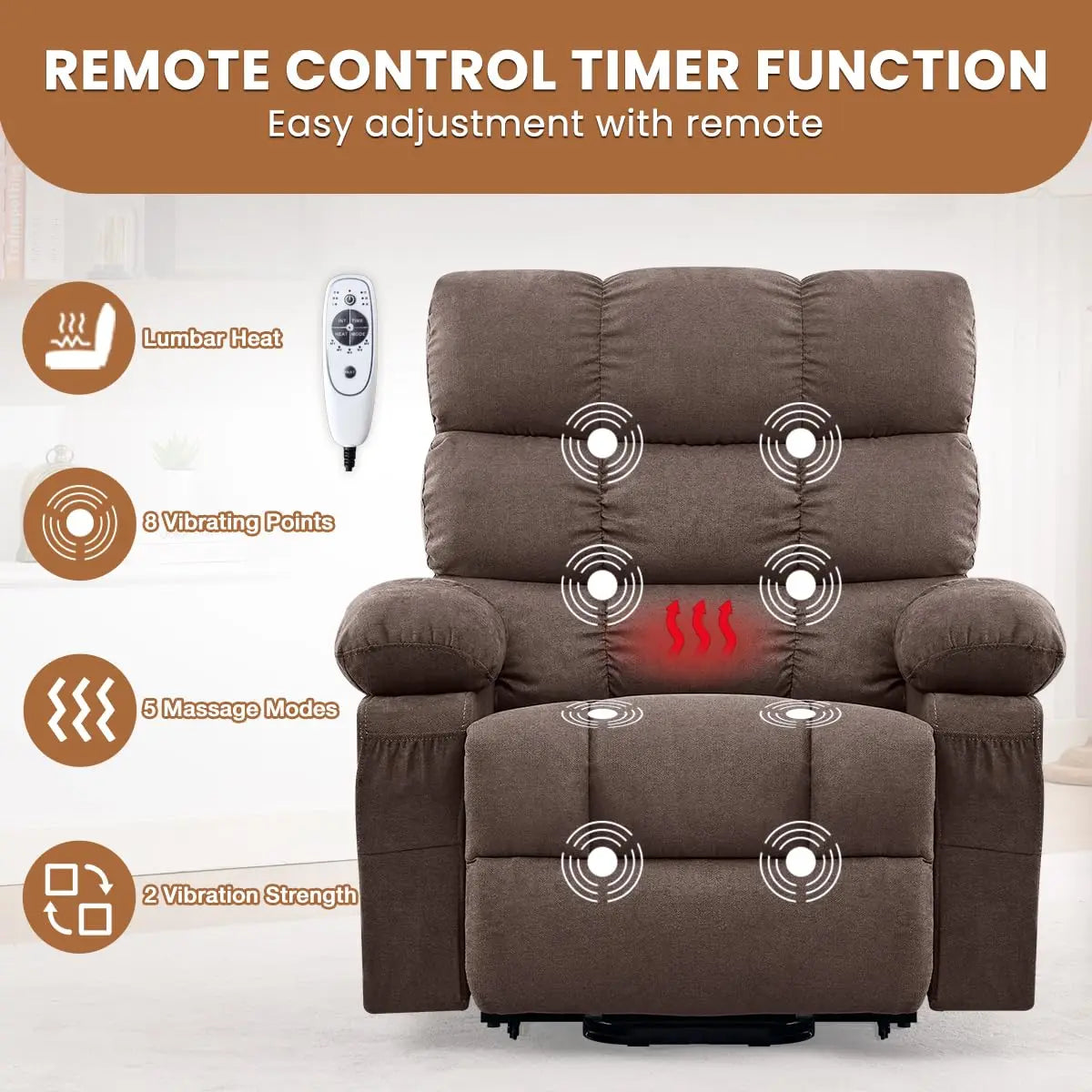 Electric Power Lift Recliner with Massage & Heat for Elderly, Side Pockets