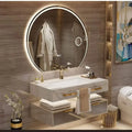 Modern Slate Bathroom Cabinet with Smart Mirror, Ceramic Double Washbasin Bathroom Vanity, Cabinets Under Sink
