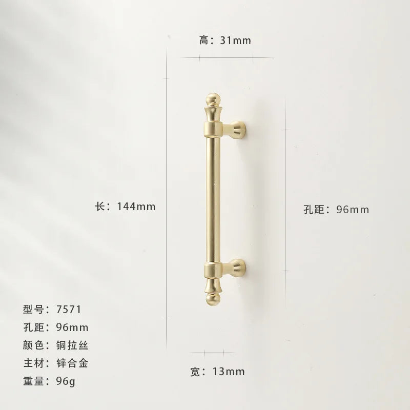 French-style Golden Wardrobe Door Handle Copper-finish, Single-hole Drawer Knob,