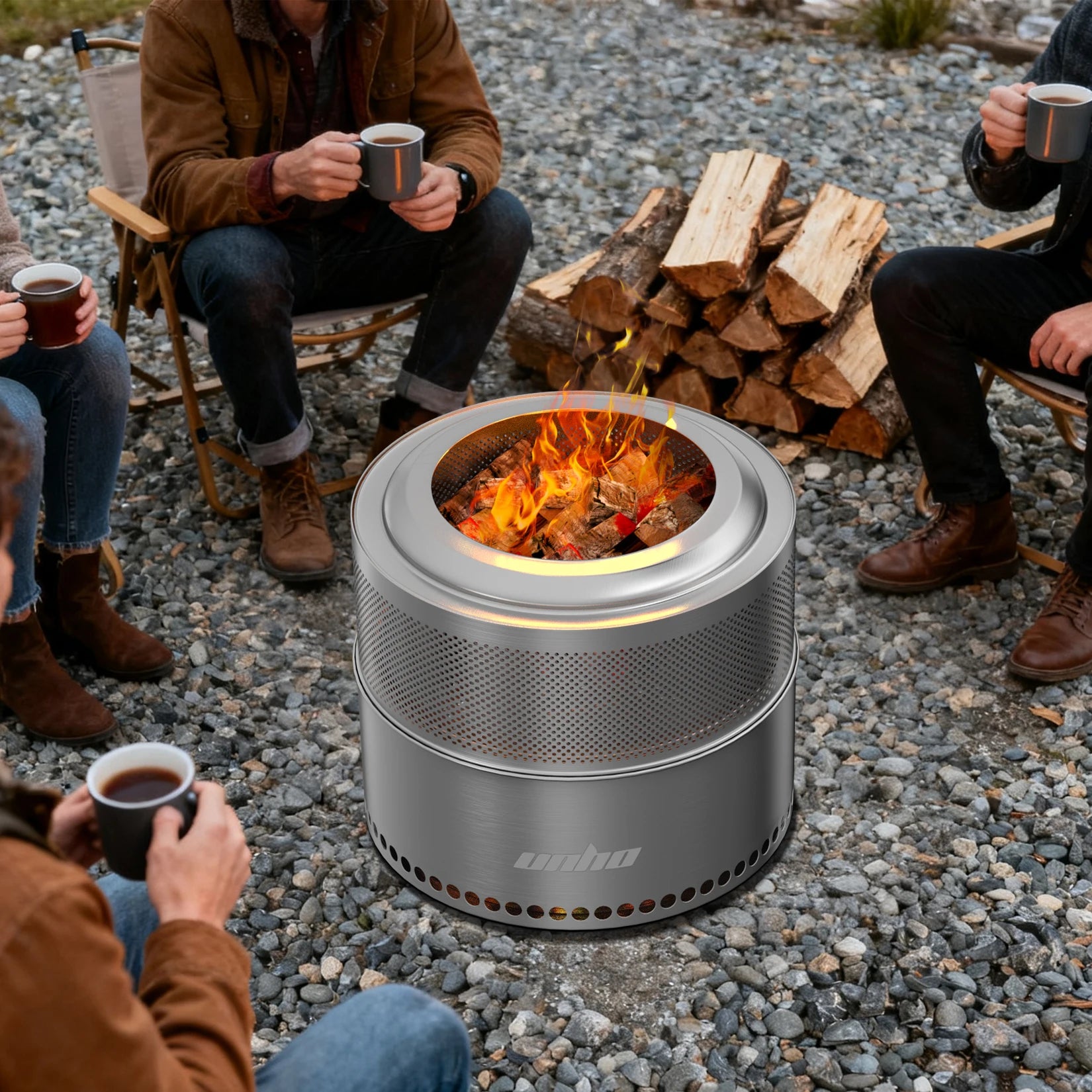 Wood Burning Firepit, Large Stainless Steel Smokeless Fire Pit with Carry Bag,