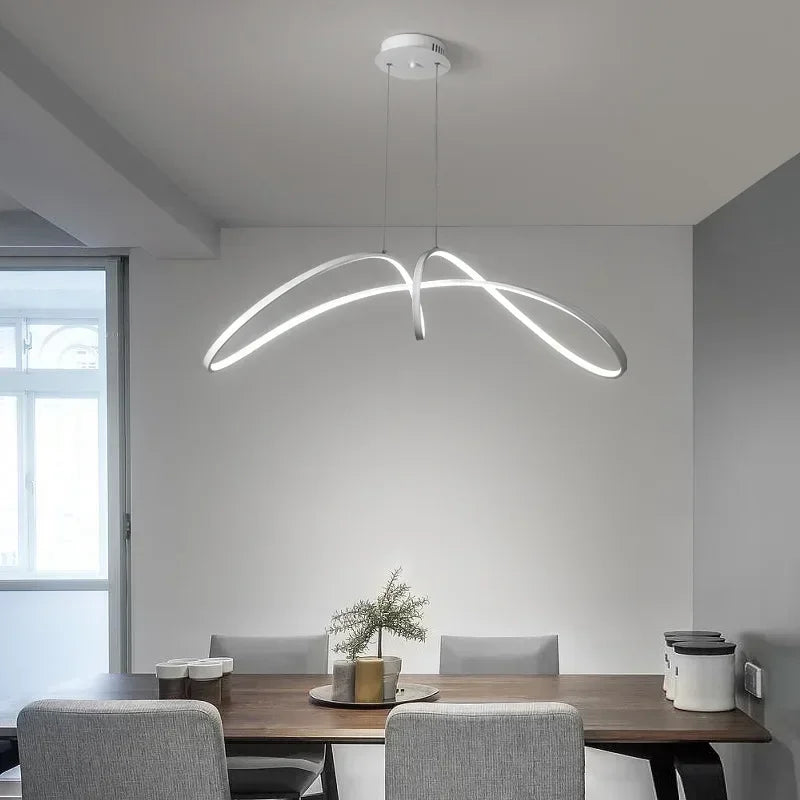 Nordic Butterfly Ribbon Shaped Aluminum Dining Table LED Chandelier Kitchen Living Room Study Suspension Indoor Lighting Fixture
