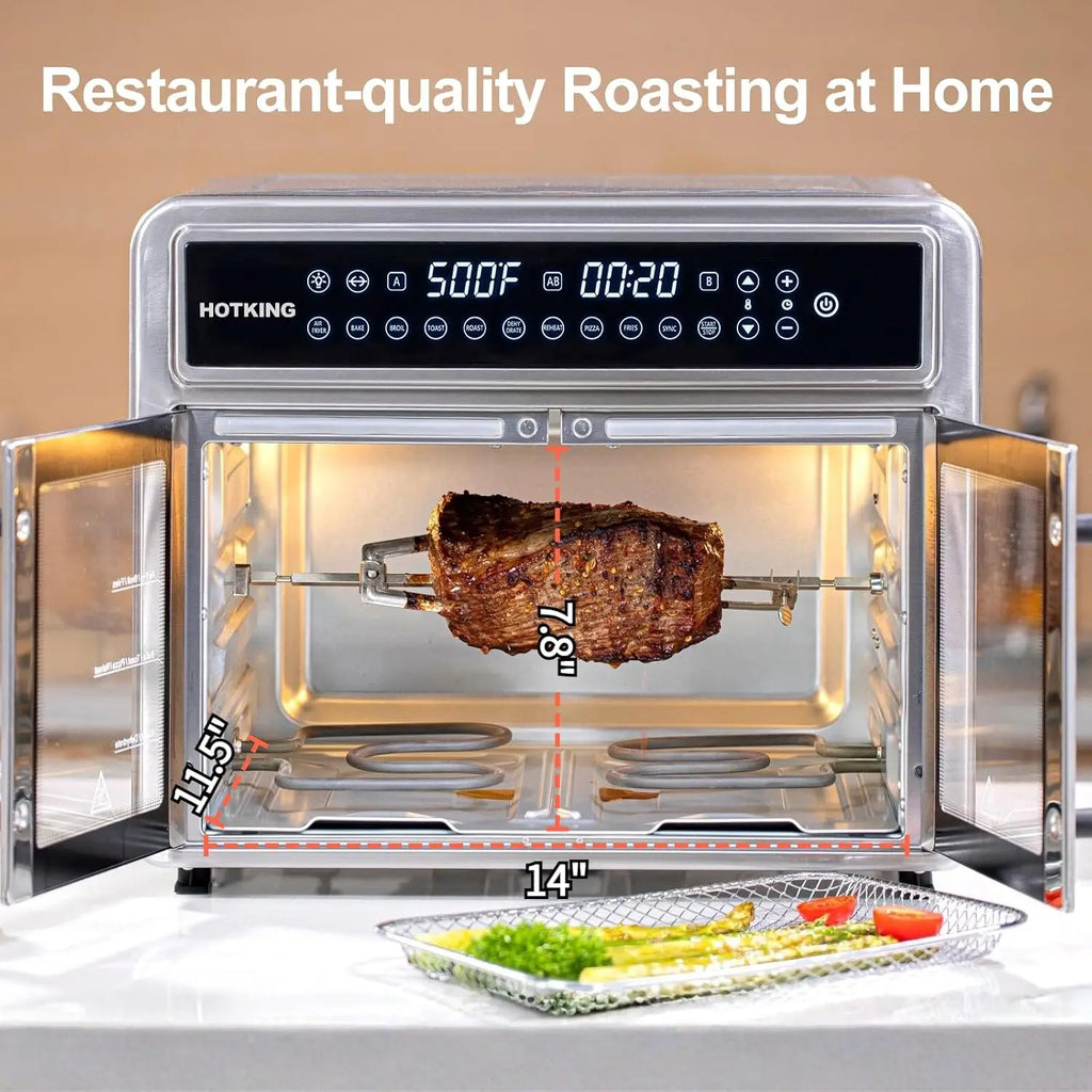 Dual-Zone Air Fryer Toaster Oven Combo, 28 QT Extra Large, Non Toxic Stainless Steel Convection Oven with French Door