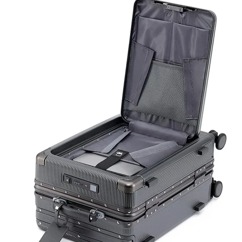 24"26 Inch Travel Suitcase Aluminum frame Wide Trolley Case Carry-on Luggage with Cup Holder 20Inch Boarding Box Rolling Luggage